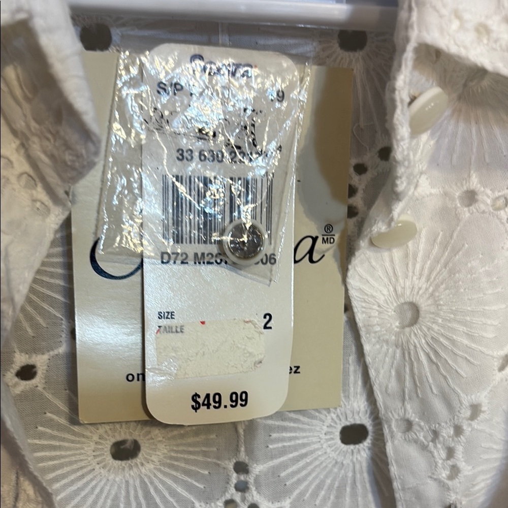 White cotton eyelet Fitted 3/4 Sleeve Button Down Shirt Size 2 NWT - Picture 6 of 9